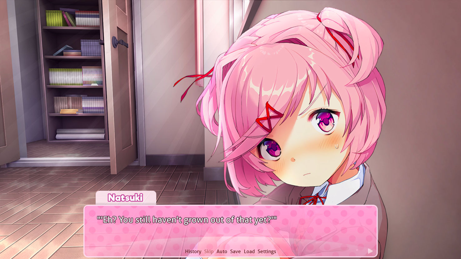An example of a cutscene from Doki Doki Literature Club