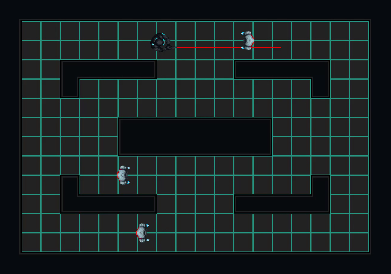 A TACTICAL level with three security robots on patrol