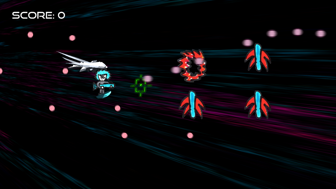 A screenshot from Imperishable Memories featuring the player character shooting at several blue-and red creatures vaguely resembling insects.