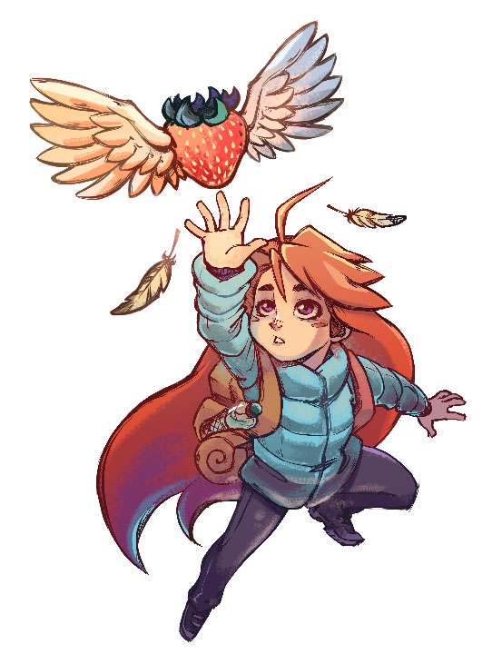 young woman reaching for a strawberry with feathered wings