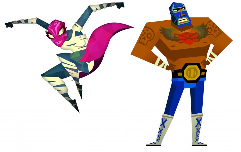 a female luchadore and a male luchadore