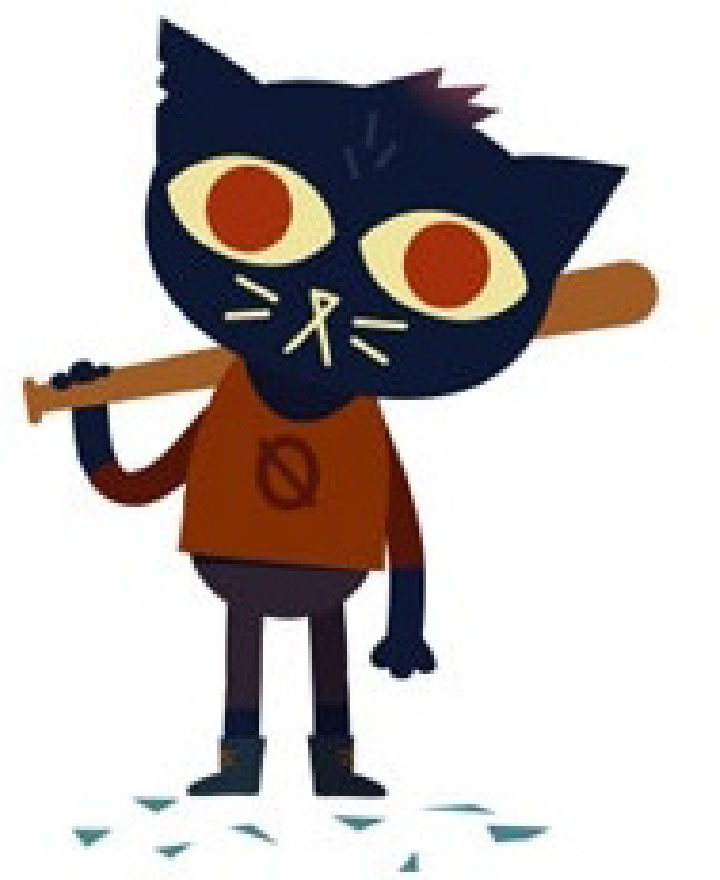 anthropomorphic black cat with a baseball bat