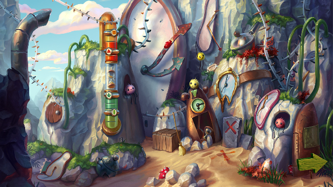 Colorful and intricate “My Brother Rabbit” screenshot, of melting clocks on a beach.