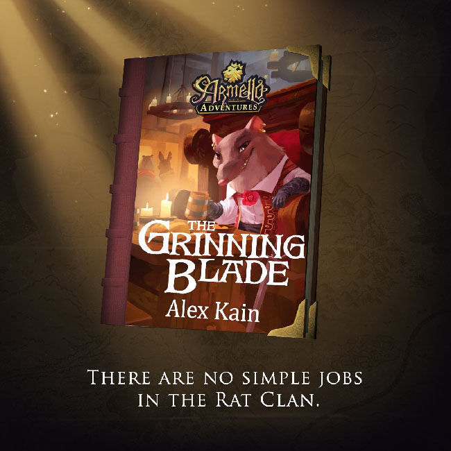 Book illustration with an anthropomorphic rat in what seems to be a tavern.