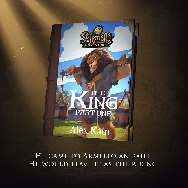 Book illustration with an anthropomorphic lion farmer.