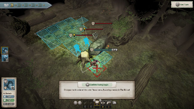 "Achtung! Cthulhu Tactics" screenshot showing the squad fighting enemies in a forest.