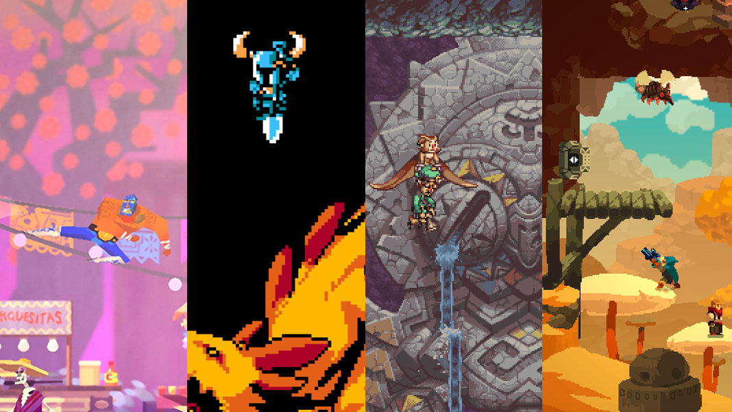 images of the games Guacamelee!, Shovel Knight, Owlboy, and Aegis Defenders